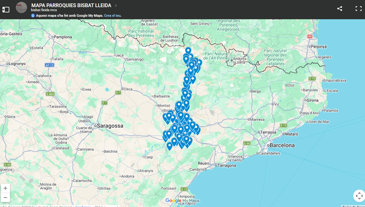 Mapa de parròquies del Bisbat de Lleida